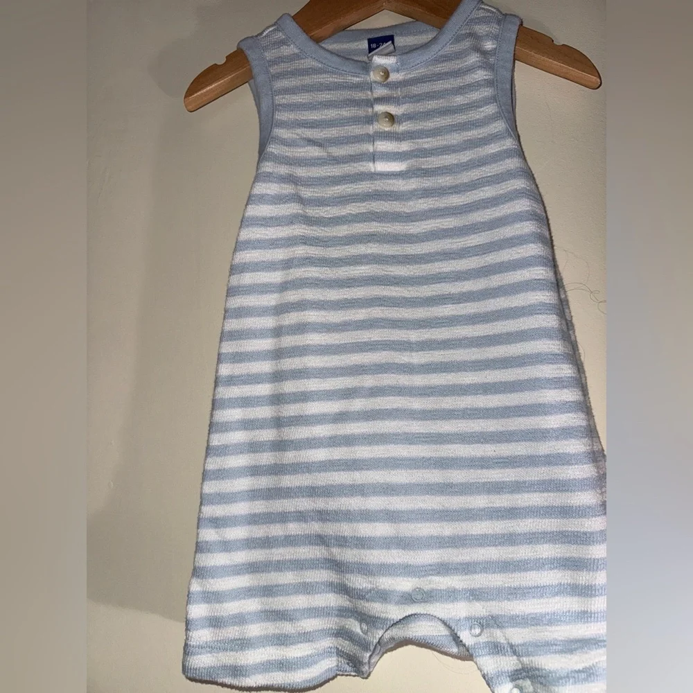 Striped Baby Romper in Light Blue and White